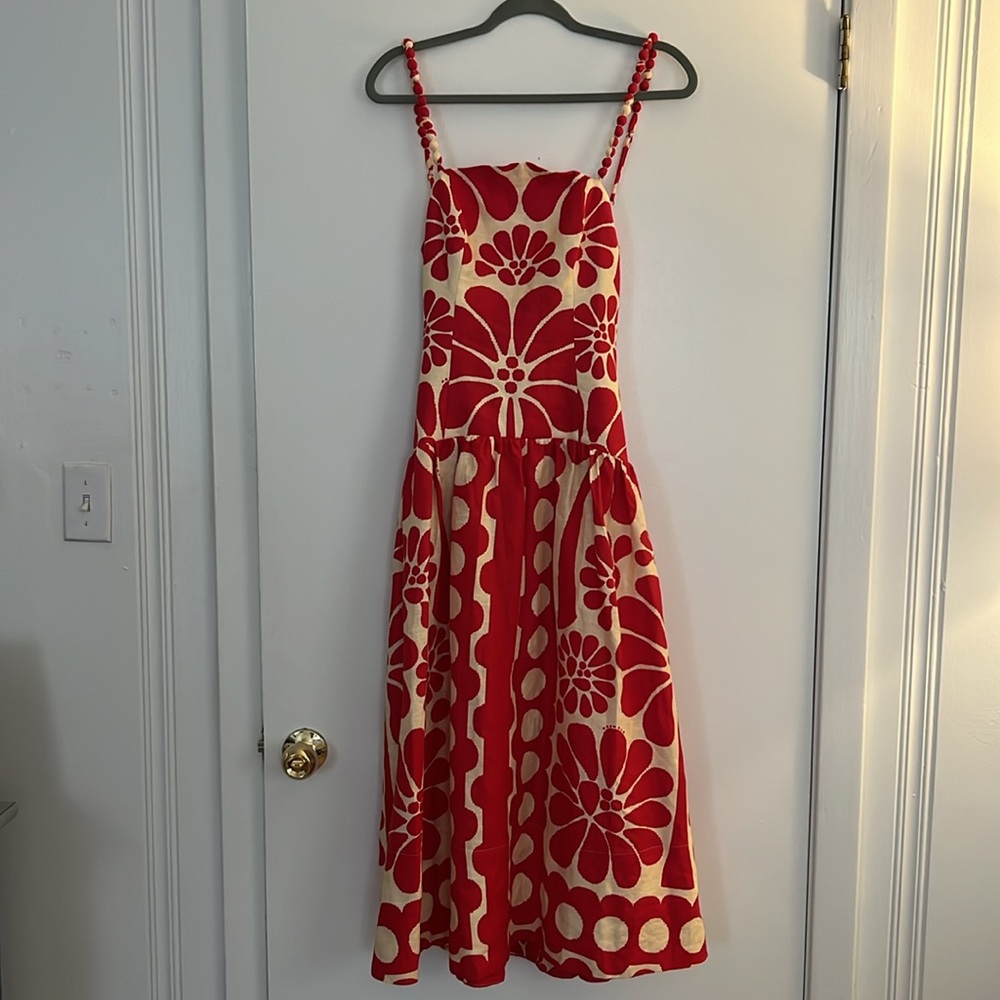 FARM Rio Red and Cream Floral Midi Dress - Picture 5 of 6